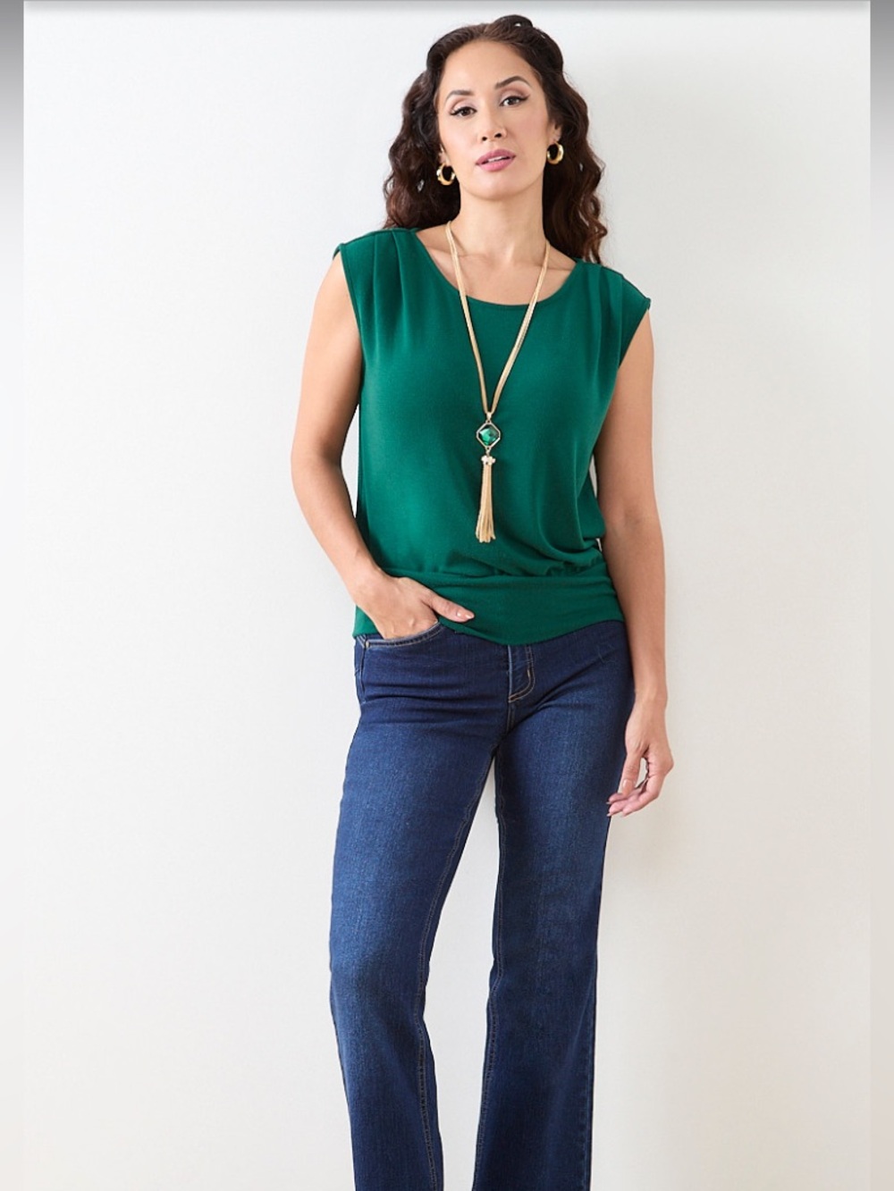 NWT Cleo Petite Emerald Green Lightweight Blouson Knit Top M - Sold Out - Picture 1 of 16